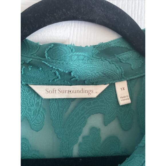 Soft Surroundings Womens 1X Green Jaquard Button Front Top - Picture 2 of 9